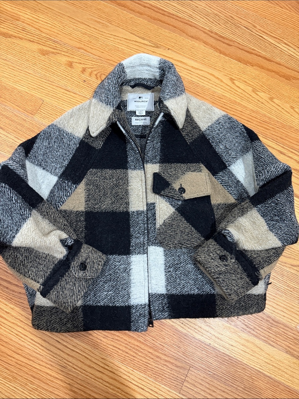 New Woolrich Archive plaid buffalo wool jacket with pockets